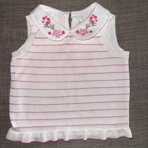 Simonetta Mini White Collar with Pink Floral Embroidery